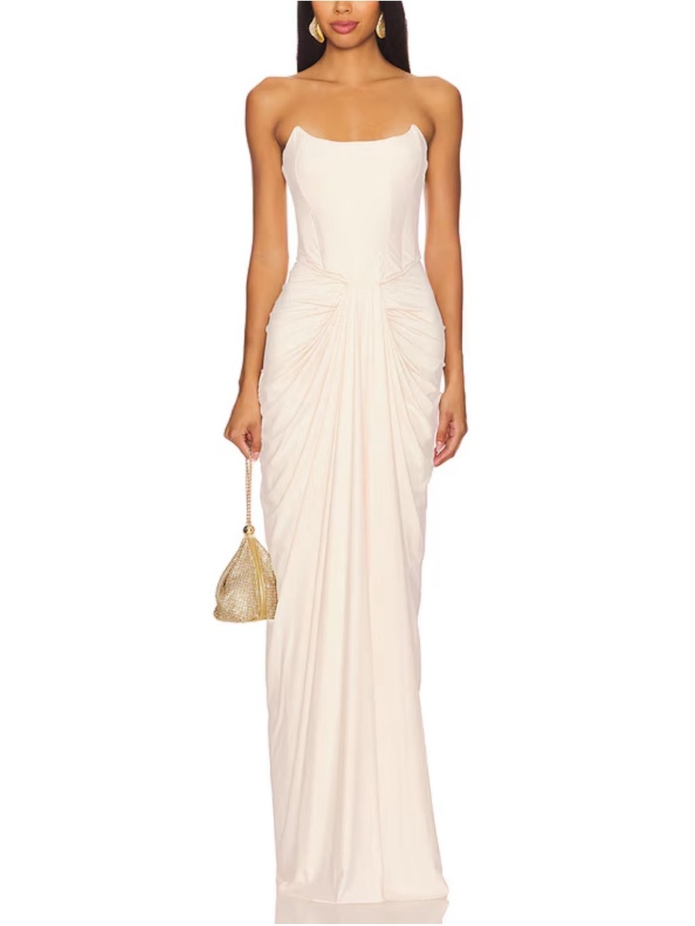 Pearl Gown Deme by Gabriella Bustier Strapless Ivory Ruched Maxi Dress XL